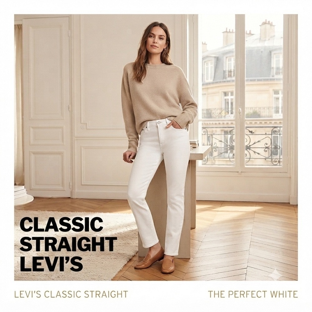 Levis Classic Straight Jeans NWT Womens 16 White Stellar Stretch Mid Rise Denim